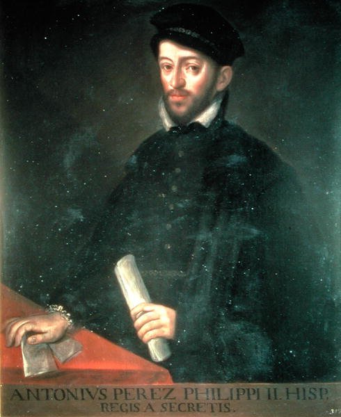 131 0794307/2 Portræt af Antonio Perez (1540-1611) politiker og sekretær for Philip II (olie på panel) af Antonio Ponz