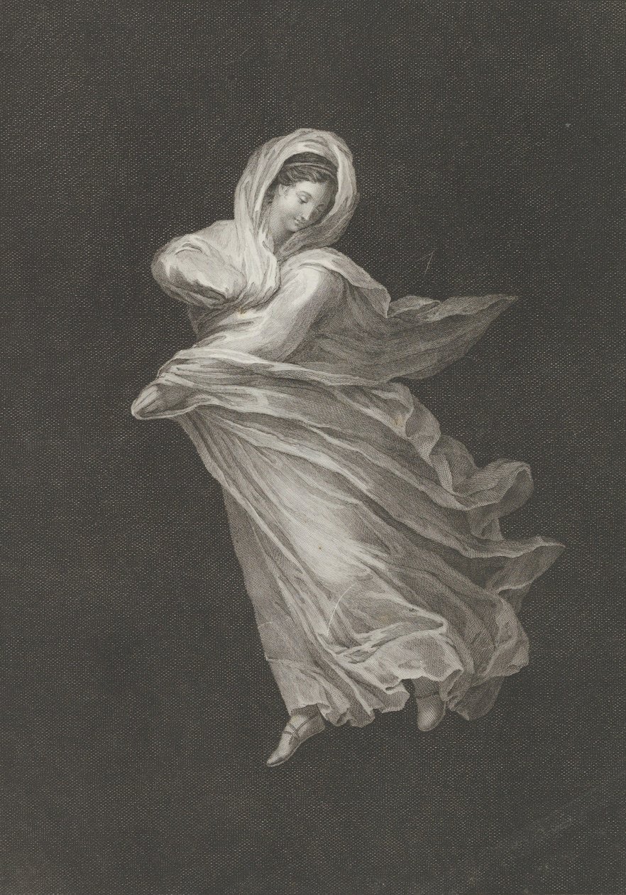 En bacchante iført flydende draperi, kigger ned, højre arm bøjet og venstre arm ..., ca. 1795-1847. af Antonio Ricciani
