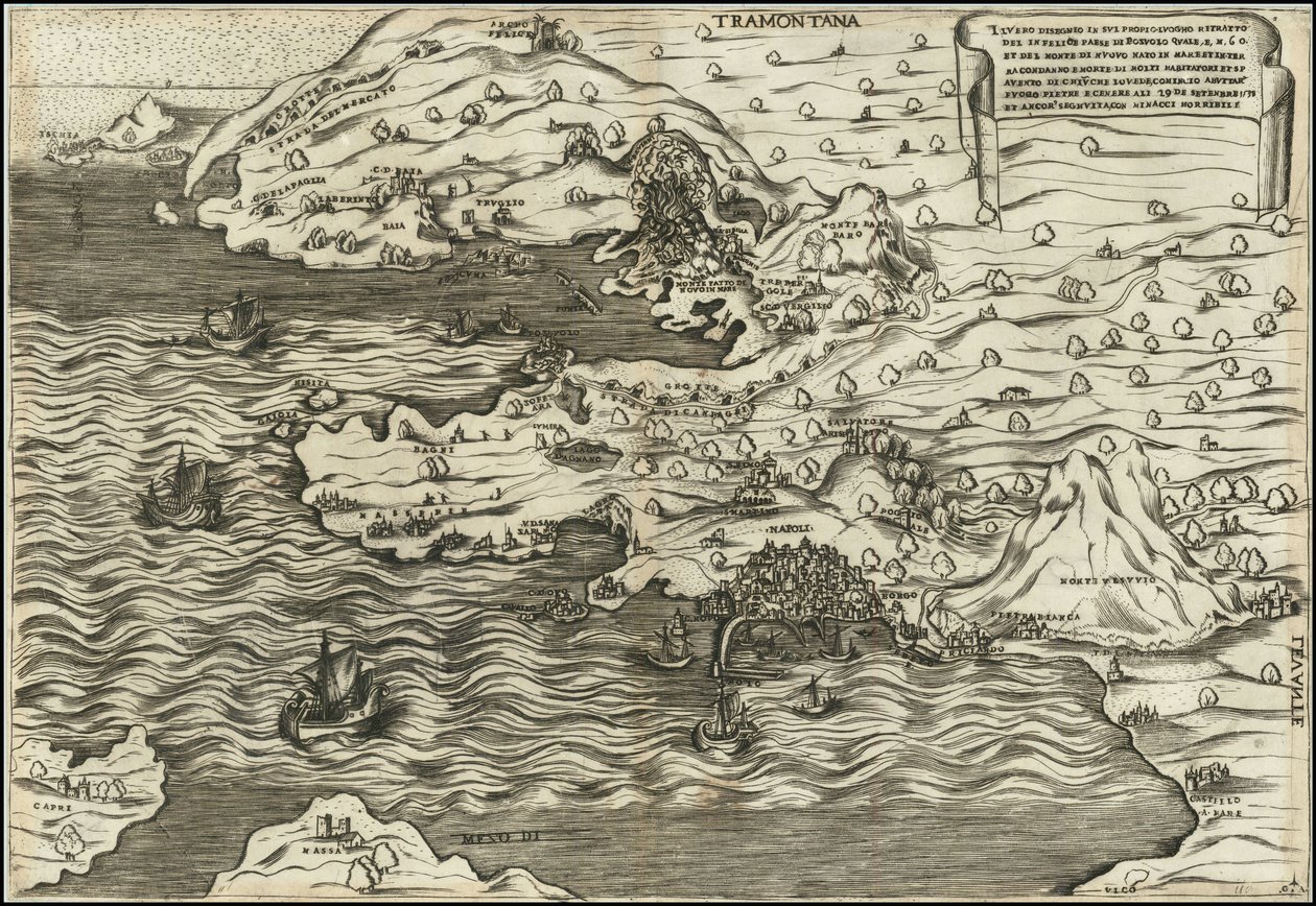 Antonio Salamanca 1538 Il Vero Disegnio In Sui Propio Luogho Ritratto Del In Felice Paese Di Posuolo Quale E. M. 60 et del Monte di Nuovo Nato In Mare Et In Terra , , , 29 de Setenbre 1538 af Antonio Salamanca