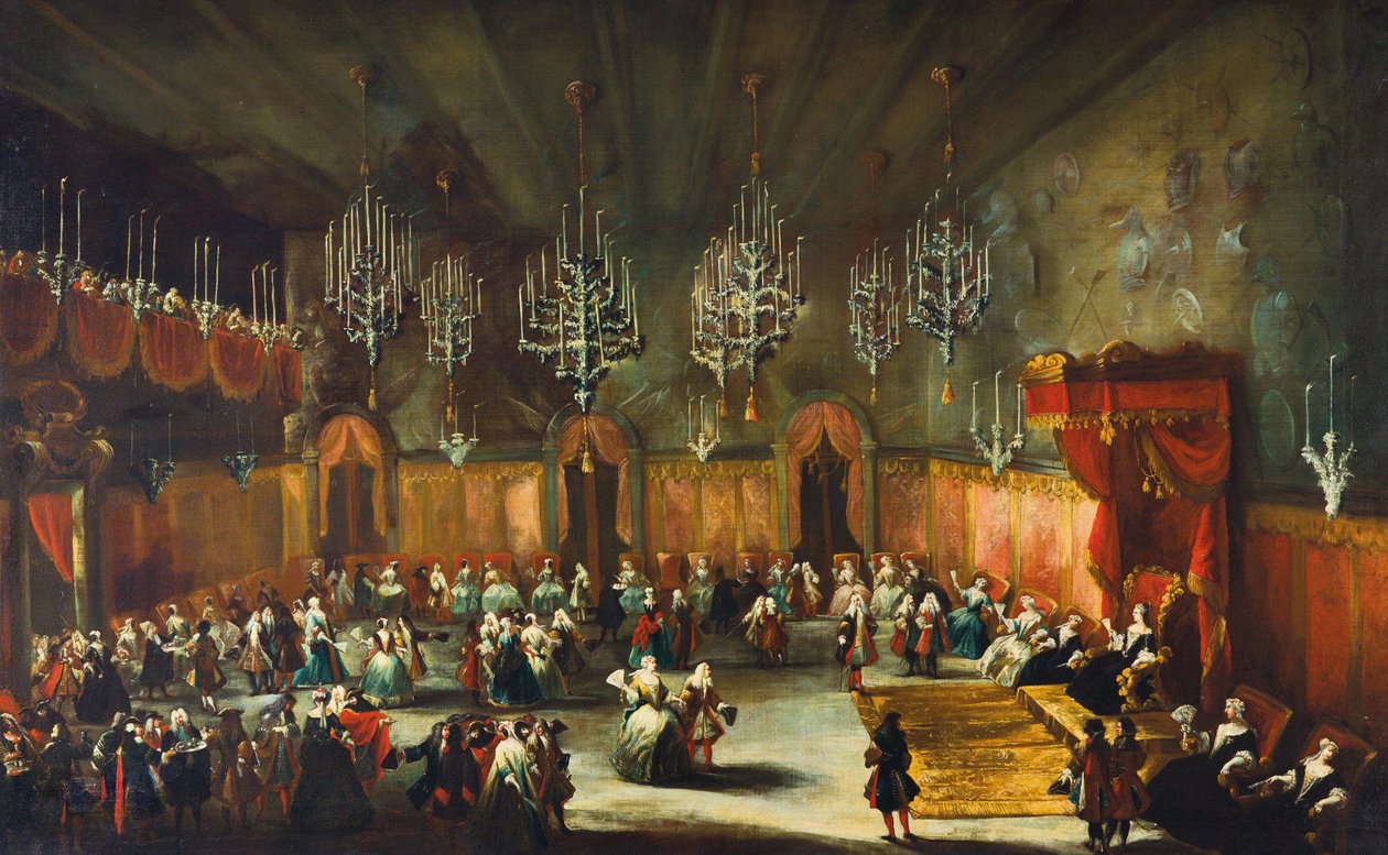 Bal til ære for Anna Maria Luisa de Medici, kurfyrst af Pfalz, ca. 1718-1719. af Antonio Stom