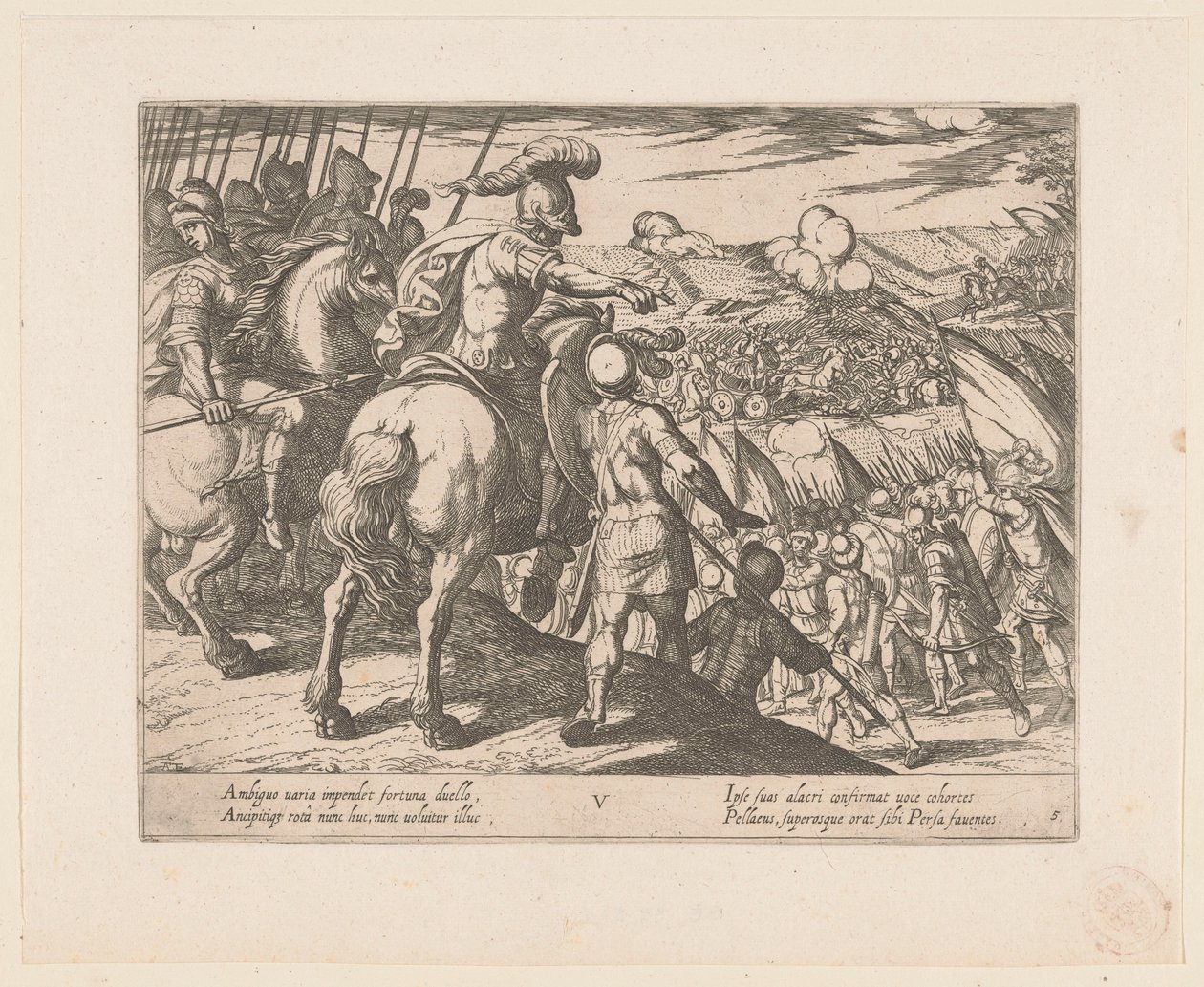 Alexander den Store fører en kamp Alexander den Stores gerninger (serietitel) Alexandri magni praecipvae res gestae (serietitel) af Antonio Tempesta