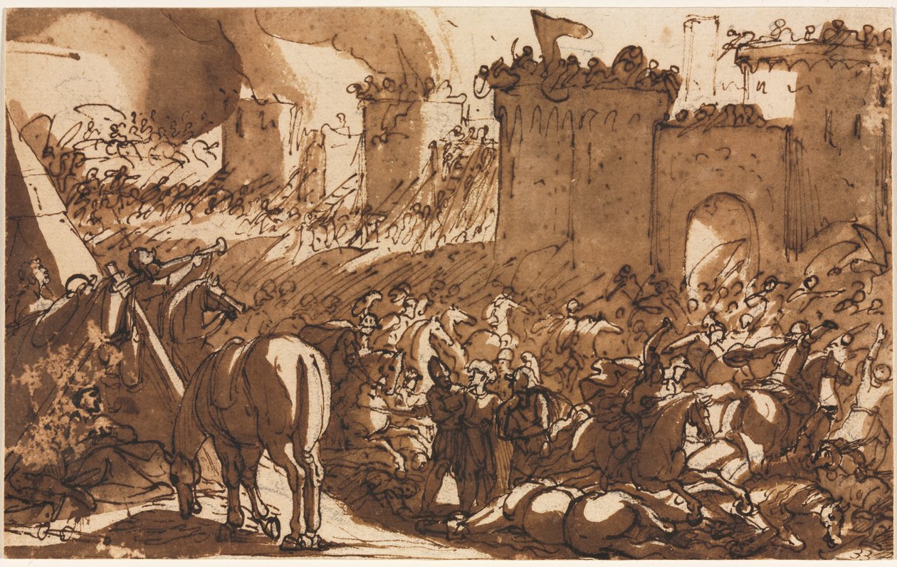 Kampscene med et fort, første tredje 17. århundrede. af Antonio Tempesta