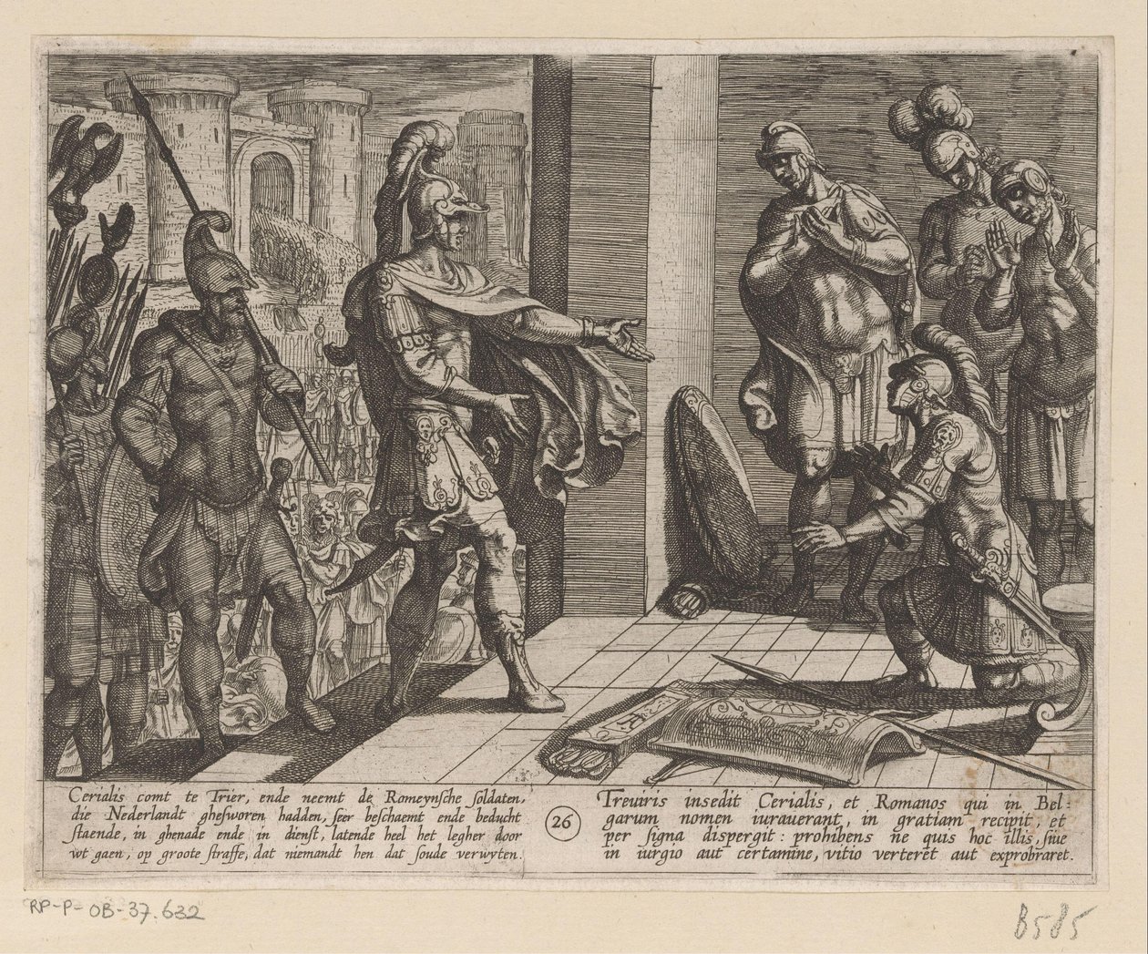 Cerialis tilgiver romerske soldater, der hjalp Julius Civilis De bataviske krige mod romerne (serietitel) Batavorum cum Romanis Bellum (serietitel) af Antonio Tempesta