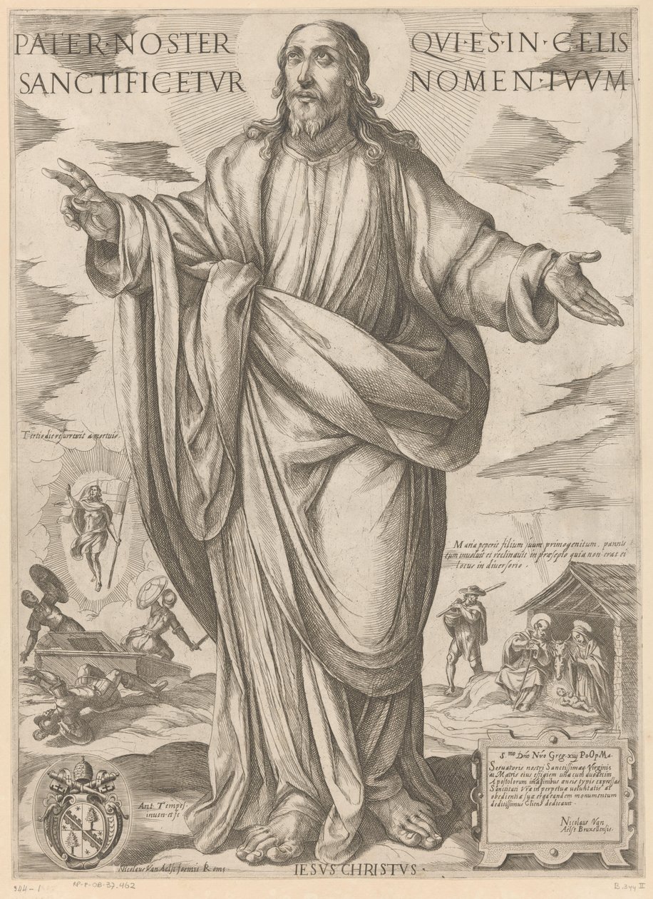 Kristus Fadervor, som er i himlen, helliget blive dit navn (titel på objektet) Kristus, Maria og apostlen (serietitel) af Antonio Tempesta