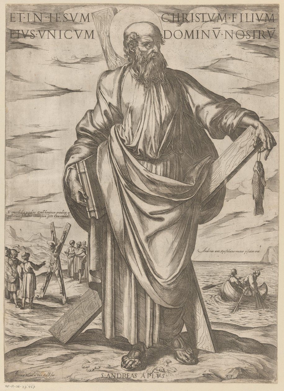 Af St. Andrew Og i Jesus Kristus, hans eneste søn, vor Herre (titel på objekt) Kristus, Maria og apostlen (serietitel) af Antonio Tempesta