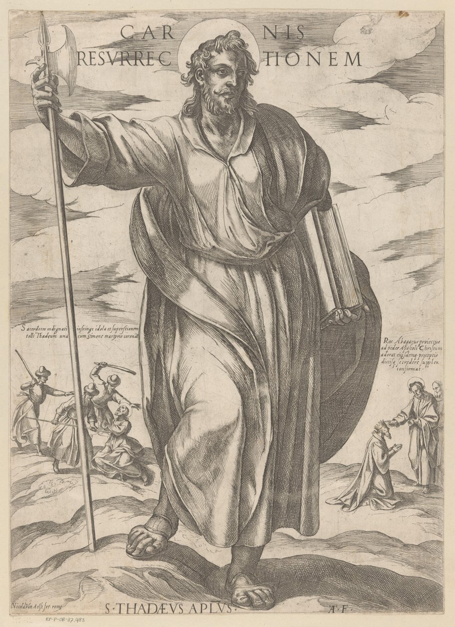 Den hellige Judas Taddeus Kødets opstandelse (titel på objekt) Kristus, Maria og apostlen (serietitel) af Antonio Tempesta