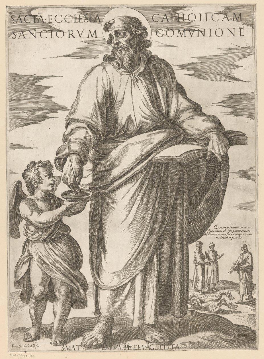 Af Sankt Matthæus Den hellige katolske kirke i de helliges fællesskab (titel på objektet) Kristus, Maria og apostlen (serietitel) af Antonio Tempesta