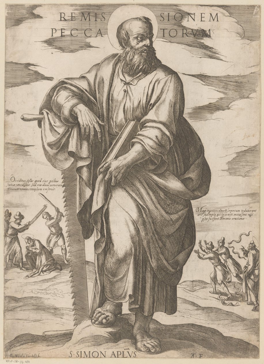 Af Sankt Simon Forladelse af synder (titel på objekt) Kristus, Maria og apostlen (serietitel) af Antonio Tempesta