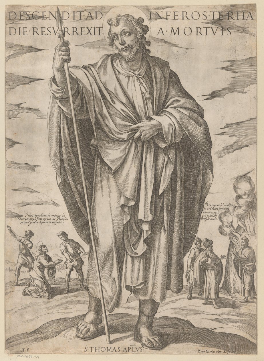 Af St. Thomas Faldt ned i helvede på den tredje dag opstod fra de døde (titel på objekt) Kristus, Maria og apostlen (serietitel) af Antonio Tempesta
