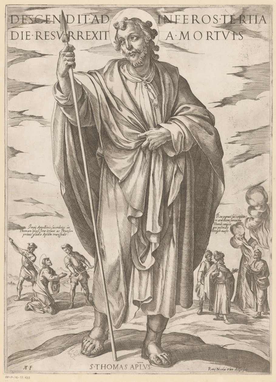Af St. Thomas Ned i helvede, opstod fra de døde på den tredje dag (titel på objekt) Kristus, Maria og apostlen (serietitel) af Antonio Tempesta