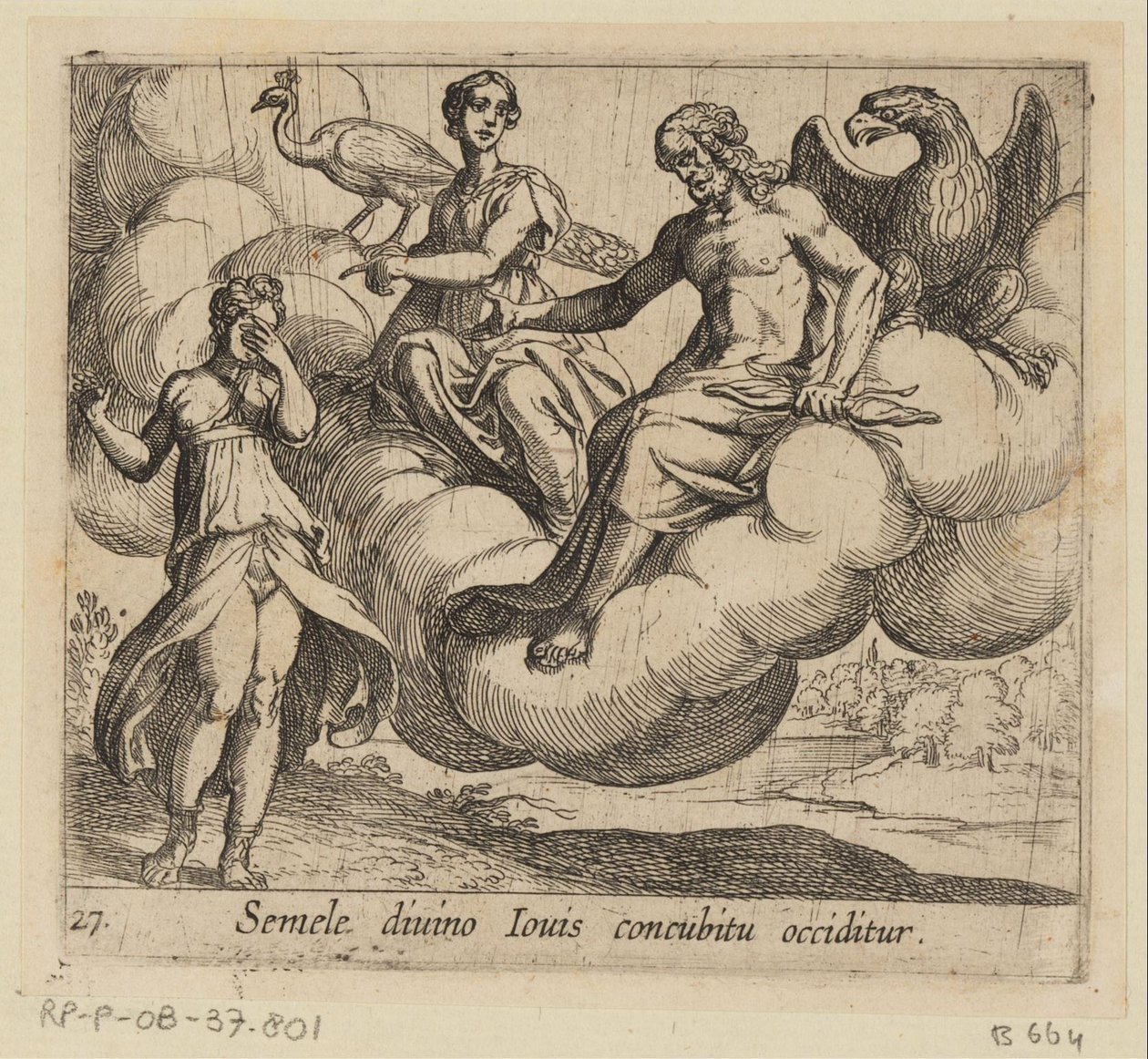 De wens van Semele Semele bliver dræbt ved samleje med den guddommelige Jupiter (titel på objekt) Metamorfoseon eller transformationer (serietitel) Metamorfosen van Ovidius (serietitel) af Antonio Tempesta