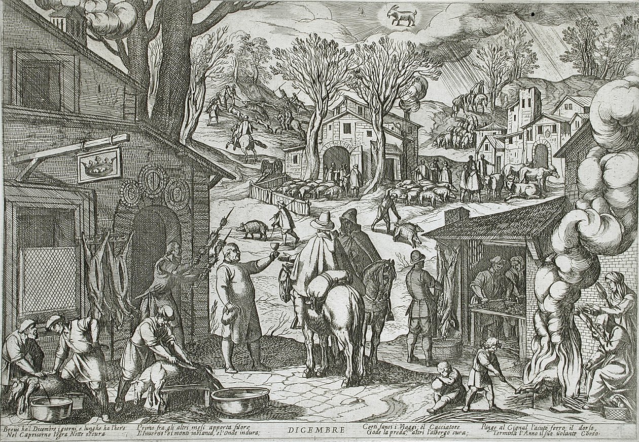 December: Landsbyskene med kro af Antonio Tempesta