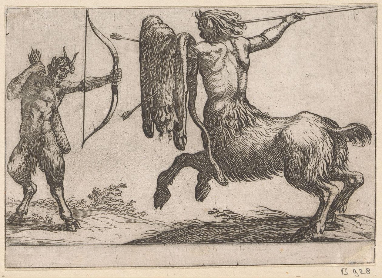 En kentaur angriber en satyr Kampdyr (serietitel) af Antonio Tempesta