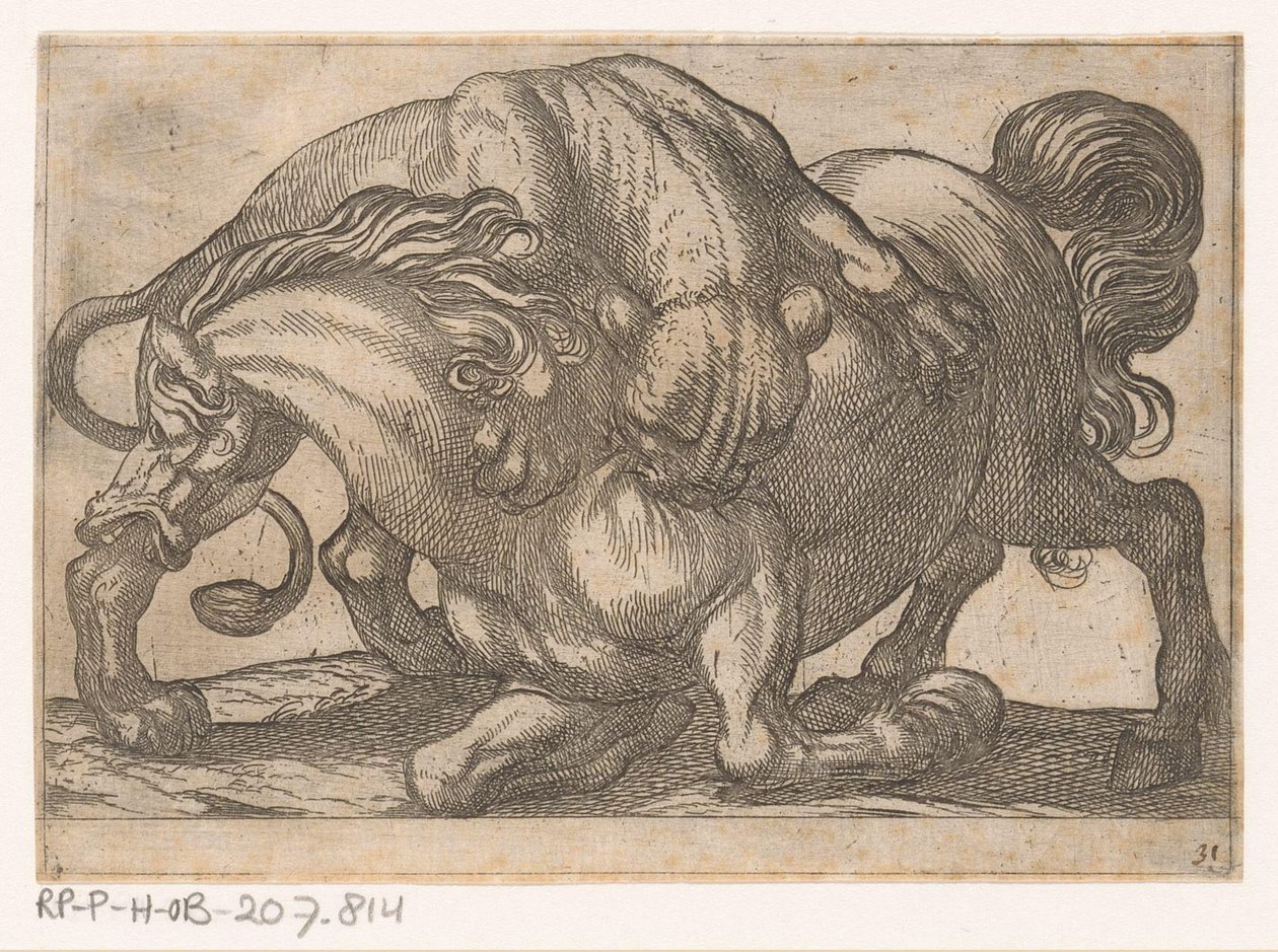 En løvinde angriber en hest Kampdyr (serietitel) af Antonio Tempesta