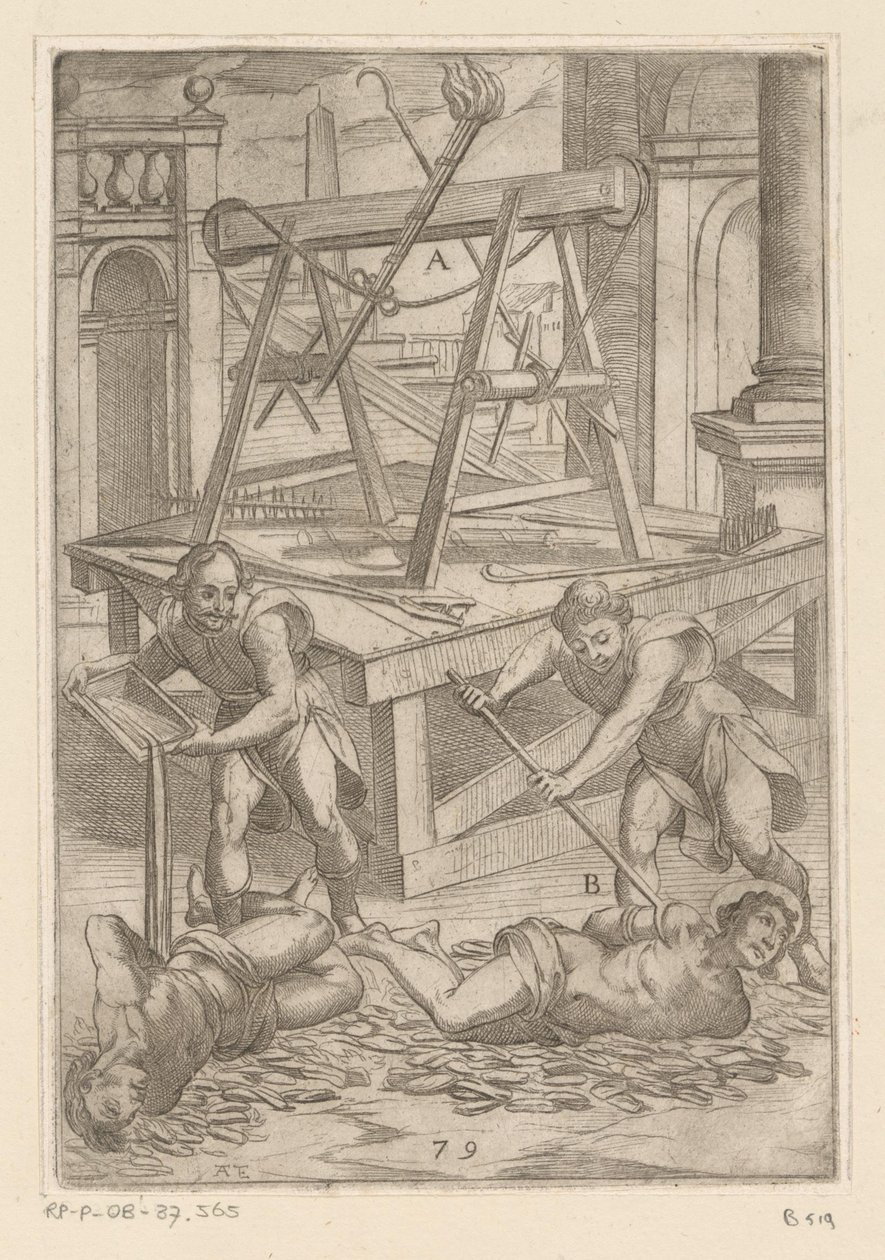 Tortur med kogende olie Tortur udsat af kristne martyrer (serietitel) Varia tormentorum et supplicioru crudelium (...) (serietitel) af Antonio Tempesta