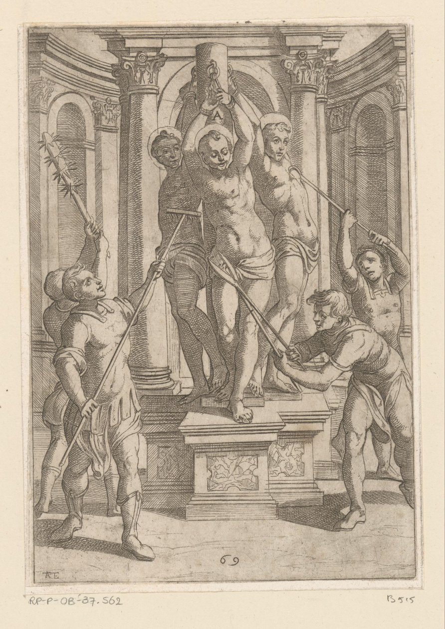 Tortur med skarpe spidser Tortur udsat af kristne martyrer (serietitel) Varia tormentorum et supplicioru crudelium (...) (serietitel) af Antonio Tempesta