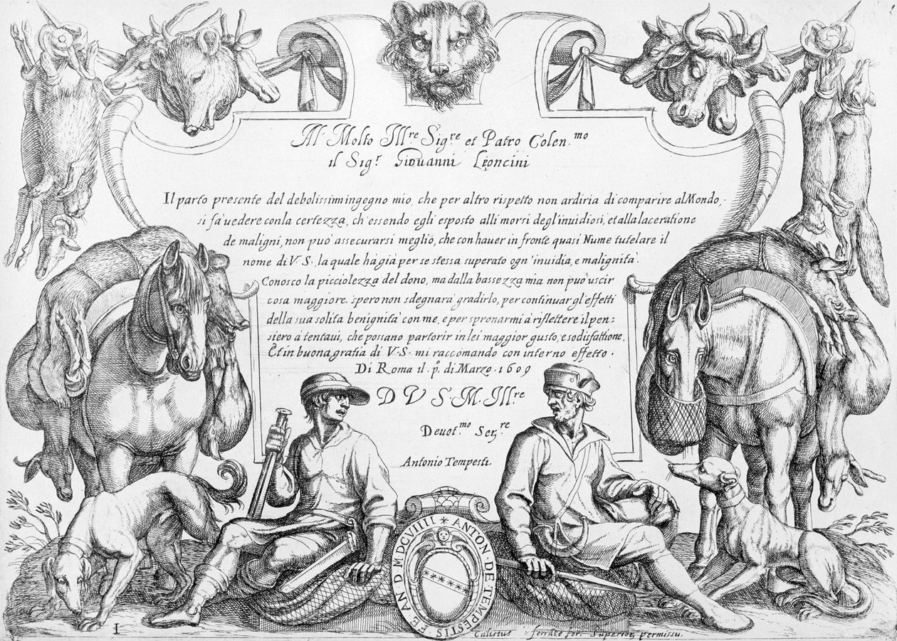 Frontispice til en række jagtscener, 1609 af Antonio Tempesta