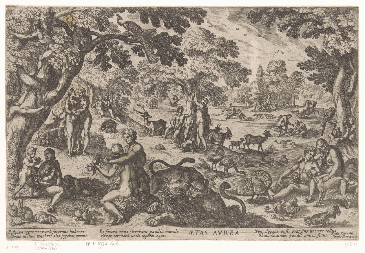 guldalder Aetas aurea (titel på objekt) Four Ages of the World (serietitel) af Antonio Tempesta