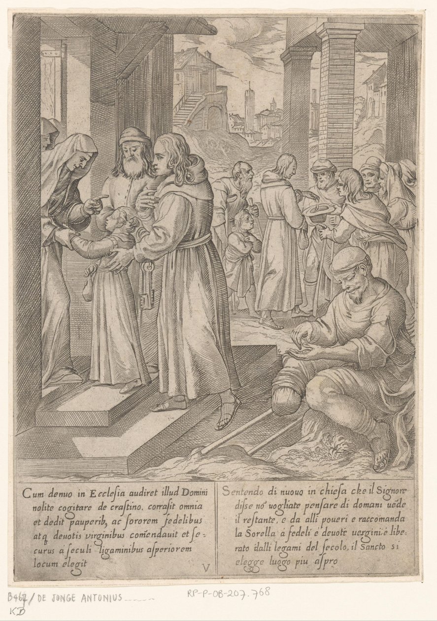 H. Antonius bringer sin søster til nonnerne Sankt Antonius den Stores liv (serietitel) af Antonio Tempesta