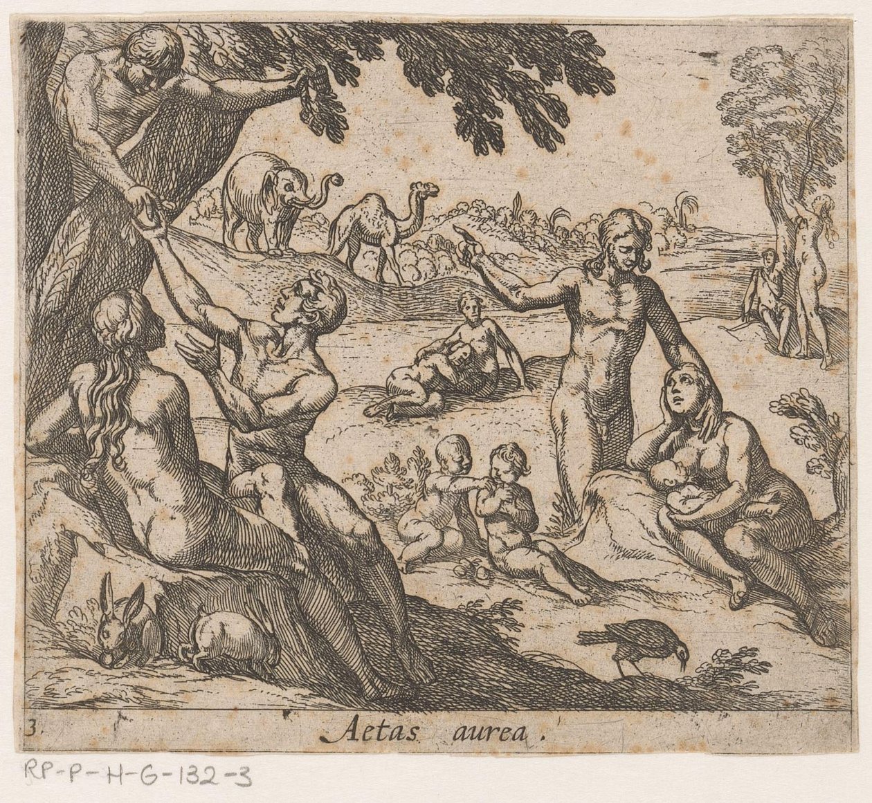 Guldalderen Aetas aurea (titel på objekt) Metamorphoseon sive transformationum (serietitel) Metamorphoses of Ovid (serietitel) af Antonio Tempesta