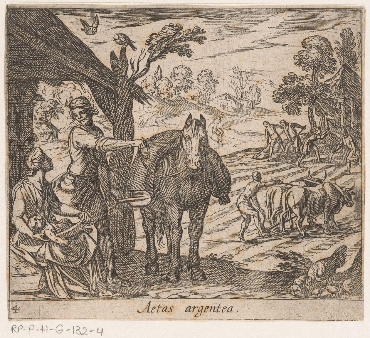 Sølvalderen Aetas argentea (titel på objekt) Metamorphoseon sive transformationum (serietitel) Metamorphoses of Ovid (serietitel) af Antonio Tempesta