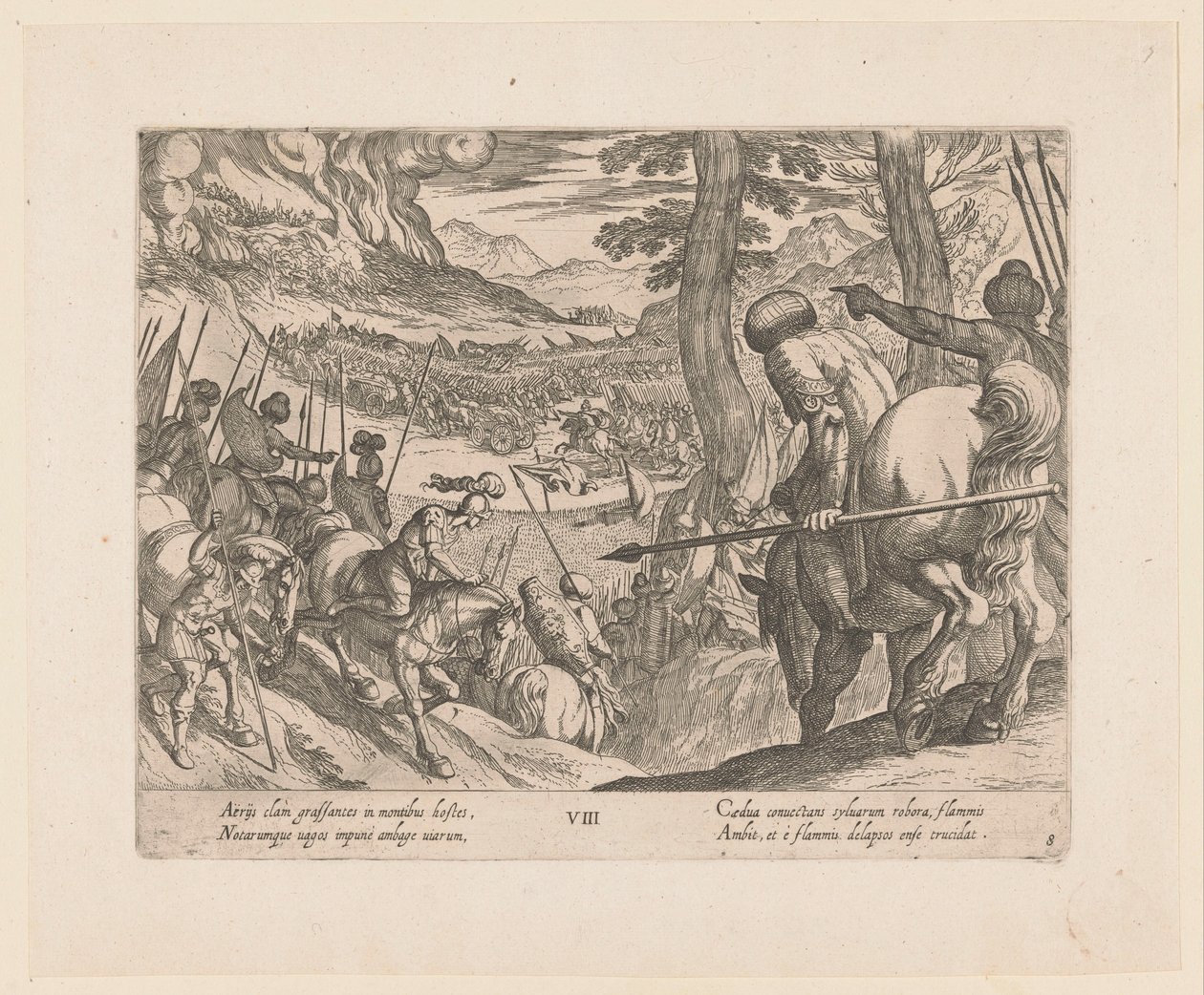 Alexander den Stores hær omringer fjendens styrker med ild Alexander den Stores gerninger (serietitel) Alexandri magni praecipvae res gestae (serietitel) af Antonio Tempesta