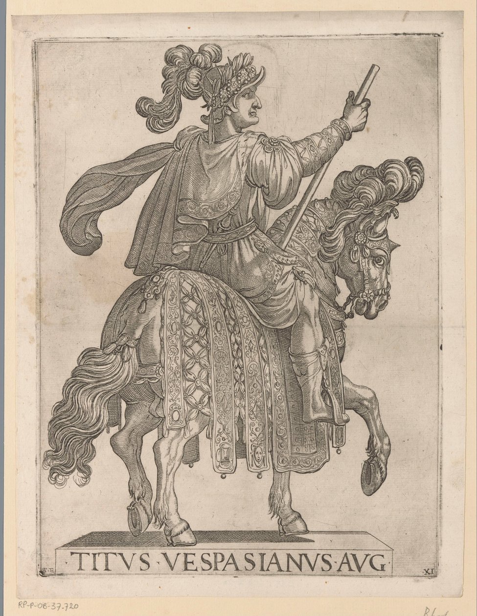 Kejser Titus til hest De første tolv romerske kejsere til hest (serietitel) XII caesares in equestri (serietitel) af Antonio Tempesta