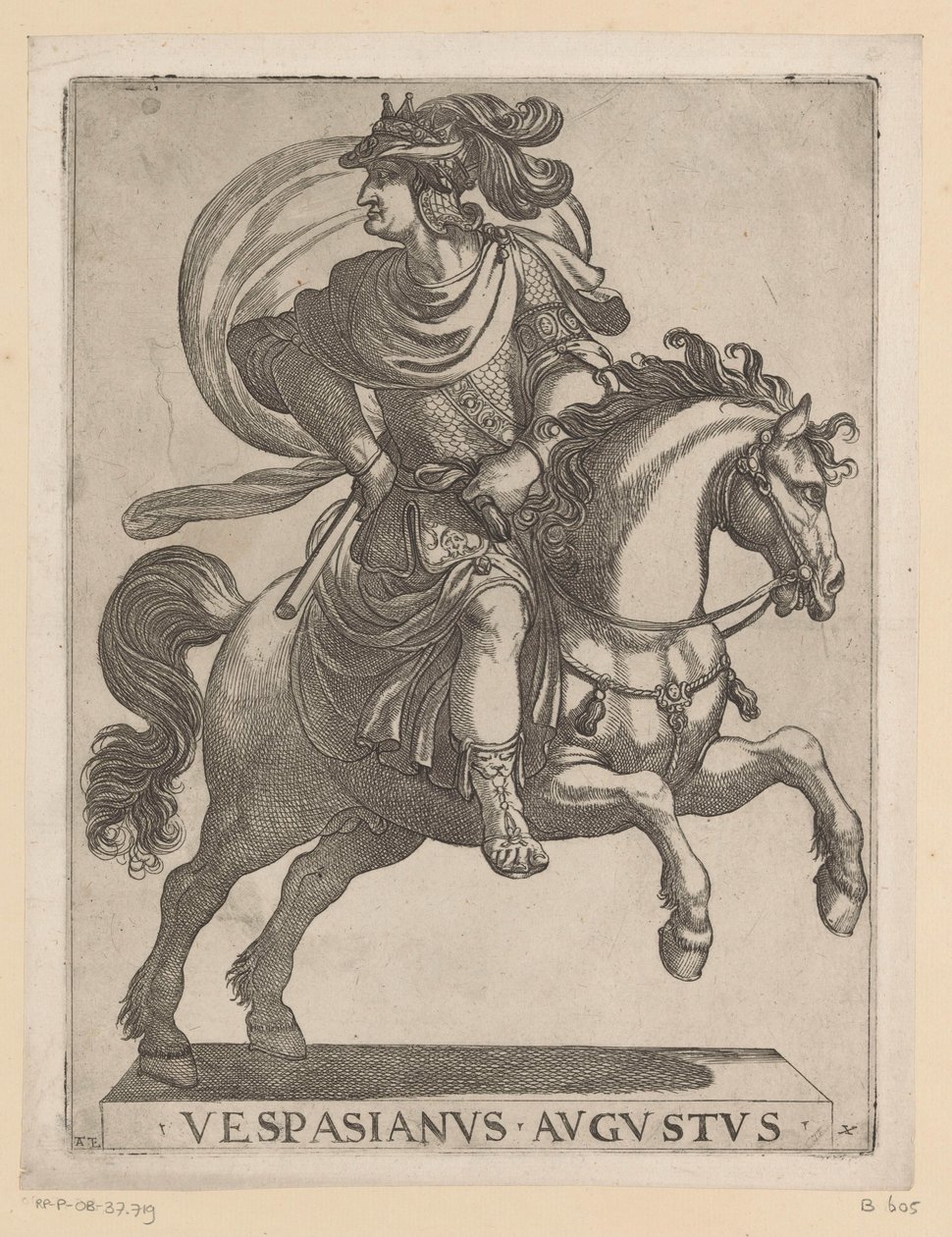 Kejser Vespasian til hest De første tolv romerske kejsere til hest (serietitel) XII caesares in equestri (serietitel) af Antonio Tempesta