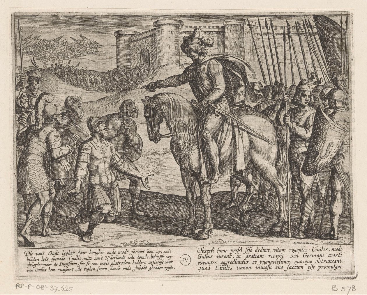 Mænd fra fæstningen overgiver sig til Julius Civilis De bataviske krige mod romerne (serietitel) Batavorum cum Romanis Bellum (serietitel) af Antonio Tempesta