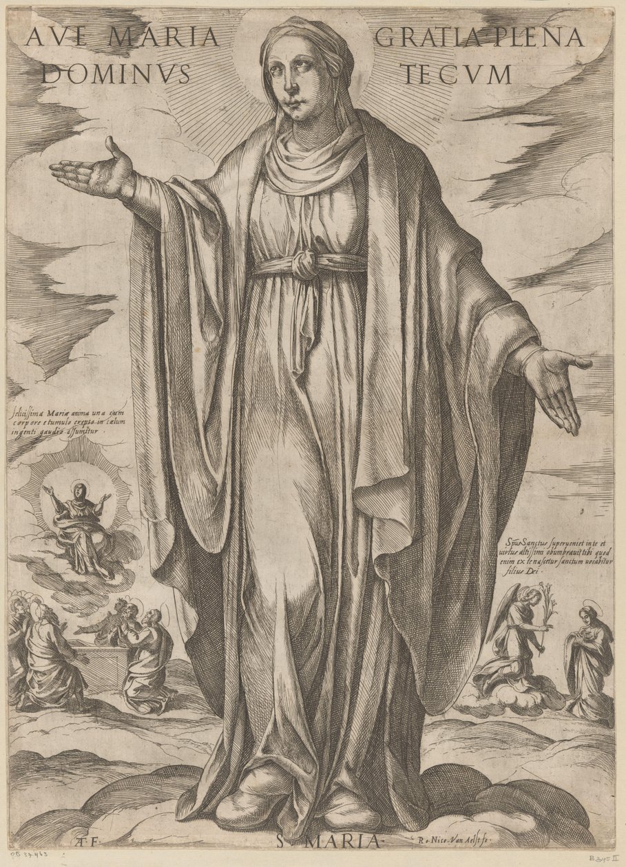 Maria Hil dig Maria, fuld af nåde, Herre med dig (titel på objekt) Kristus, Maria og apostlen (serietitel) af Antonio Tempesta