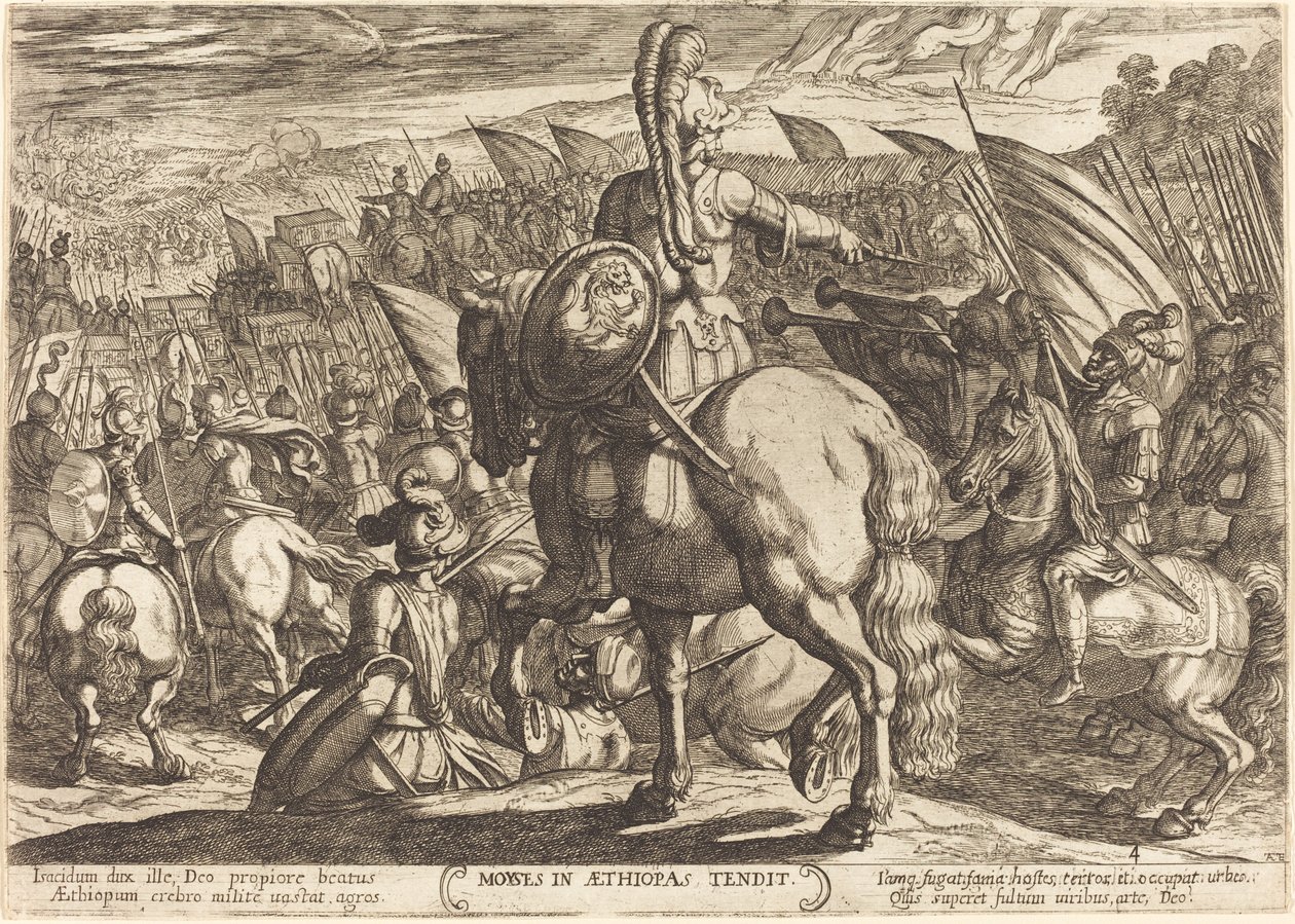Moses får den hebraiske hær til at marchere mod etiopierne af Antonio Tempesta