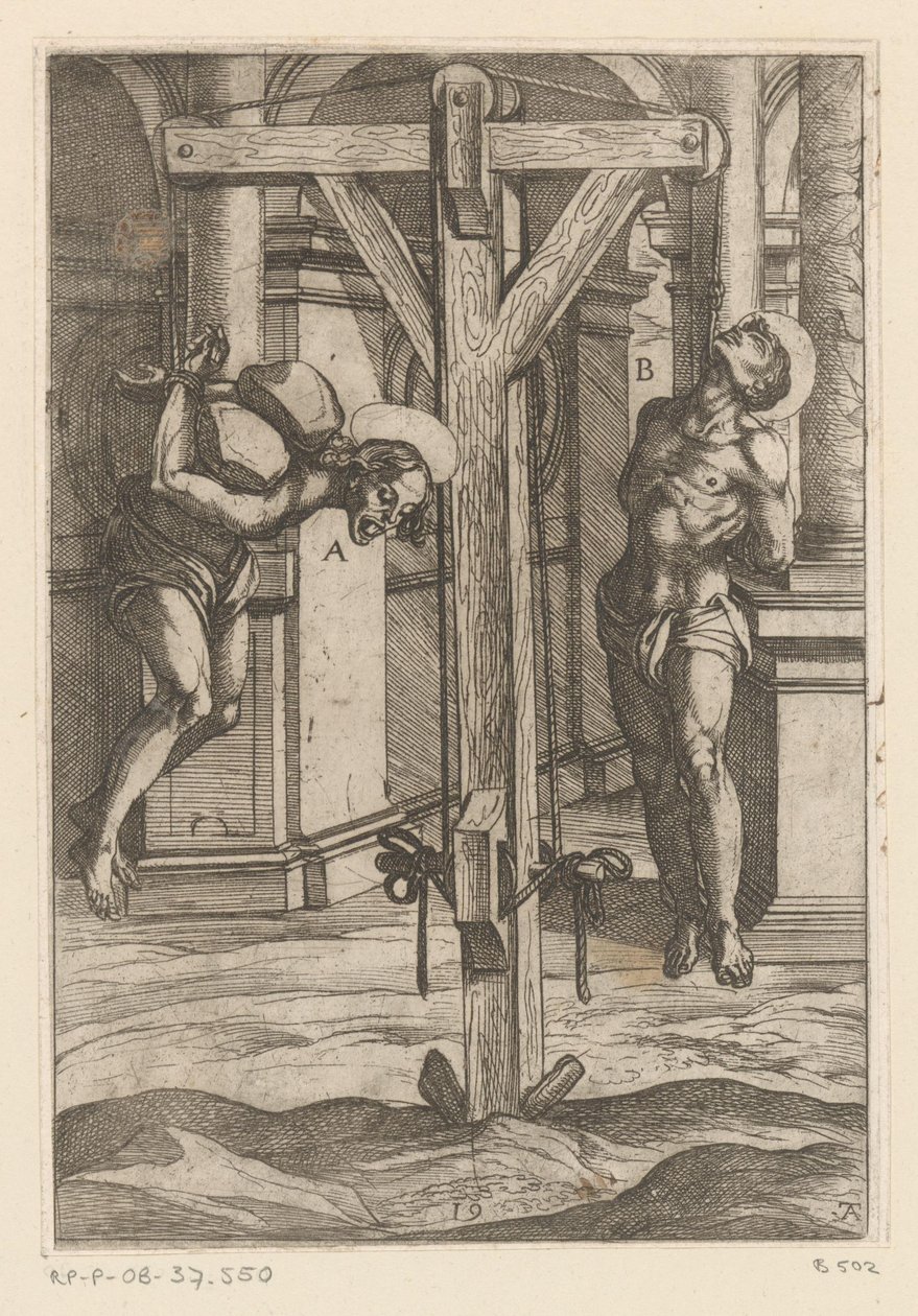 Ophæng på kryds Tortur udsat af kristne martyrer (serietitel) Varia tormentorum et supplicioru crudelium (...) (serietitel) af Antonio Tempesta