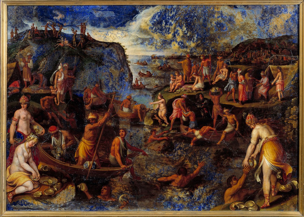 Pearl Fishing by Americans Painting with lapis lazulidani af Antonio Tempesta
