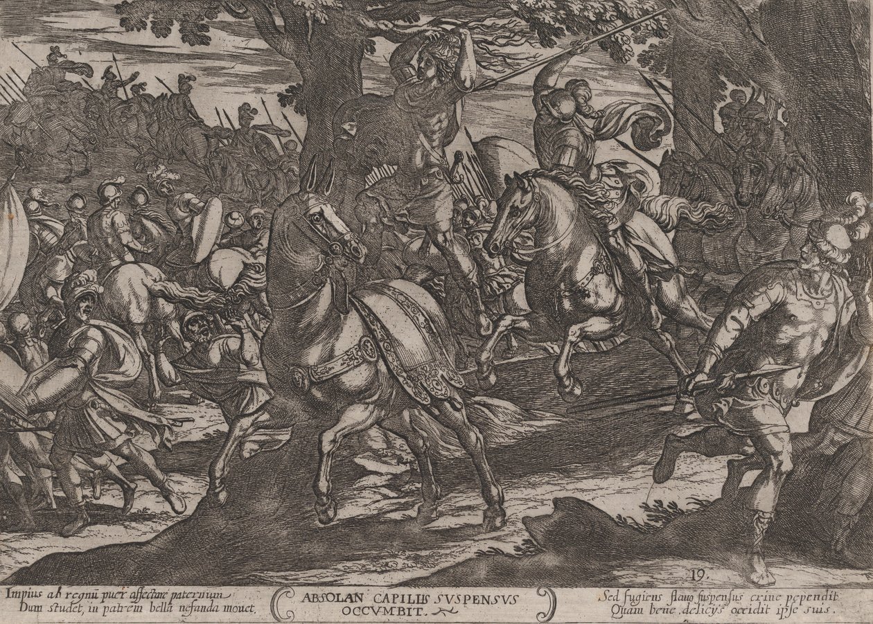 Plade 19: Jacob Killing Absalom, fra The Battles of the Old Testament, ca. 1..., ca. 1590-ca. 1610. af Antonio Tempesta