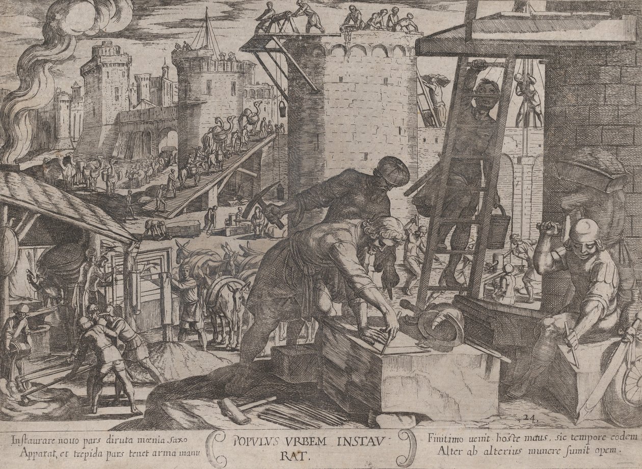 Plade 24: Israelitterne genopbygger Jerusalems mure, fra 