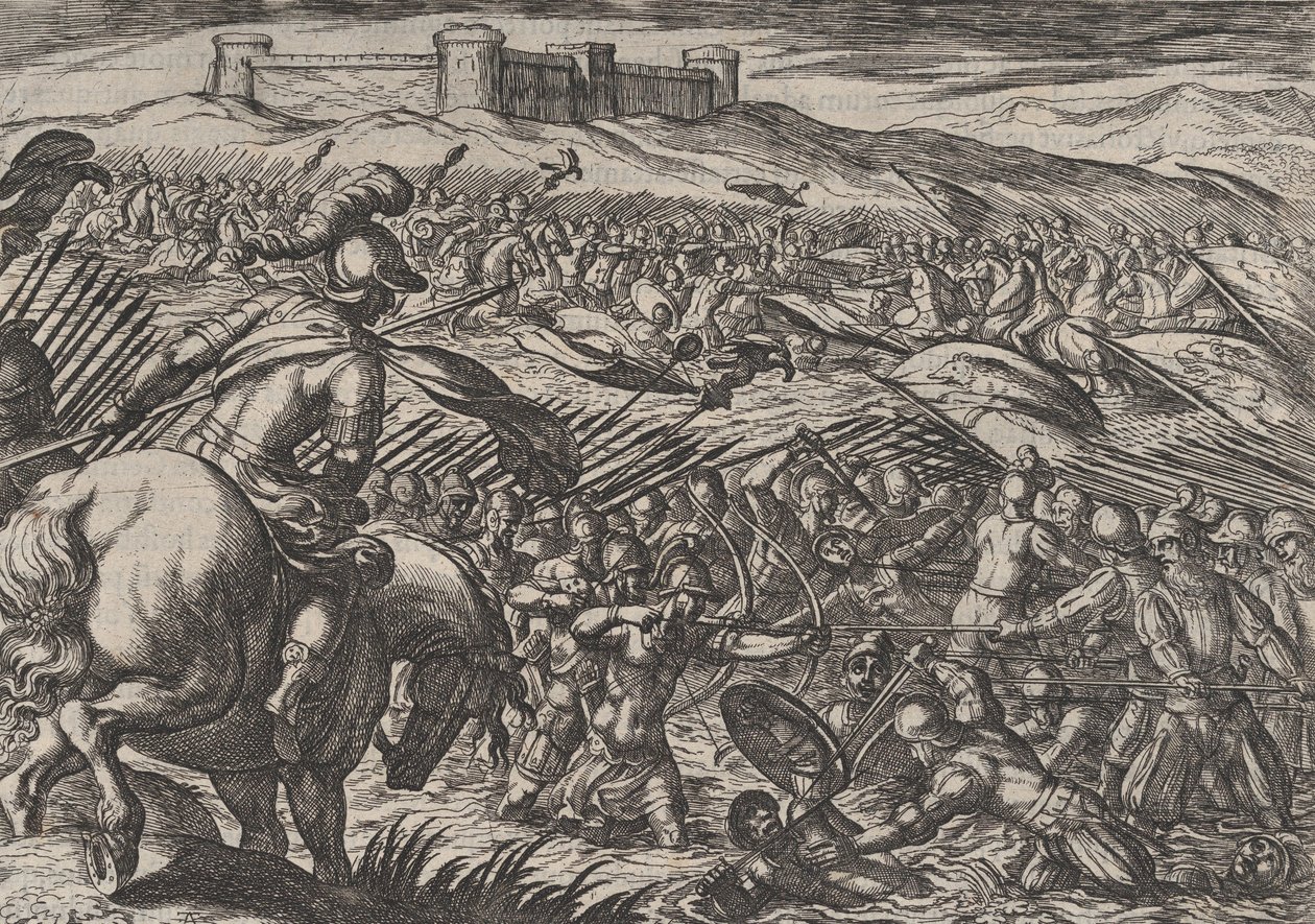 Plade 29: Civilis Floods the Land by Defensively Breaking the Dikes, fra The War of the R..., 1611. af Antonio Tempesta