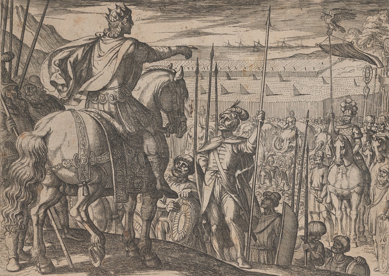 Plade 3: Alexander instruerer sine soldater, fra Alexander den Stores gerninger, 1608. af Antonio Tempesta