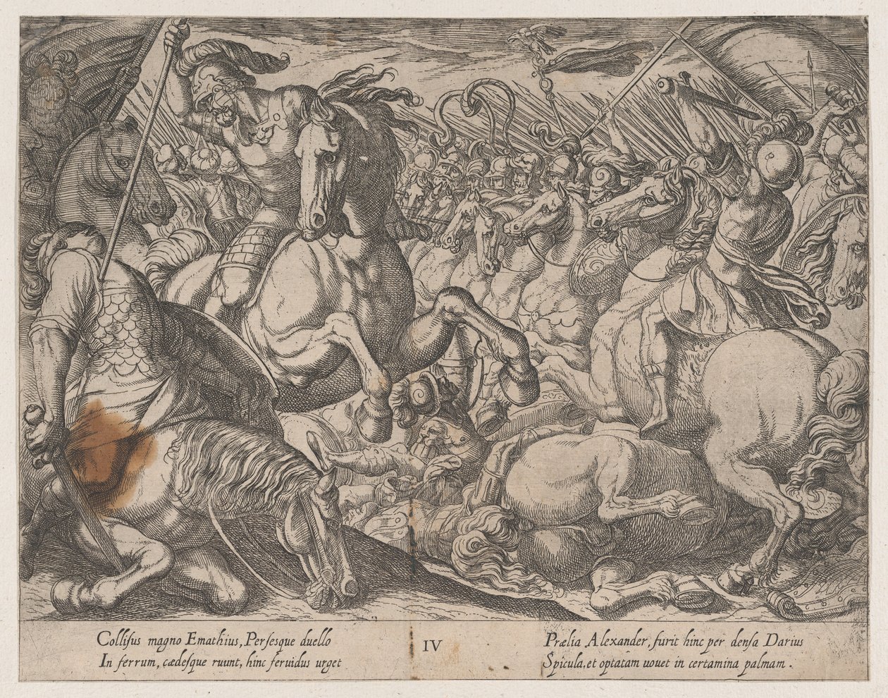 Plade 4: Alexander kæmper mod perserne, fra Alexander den Stores gerninger, 1608. af Antonio Tempesta