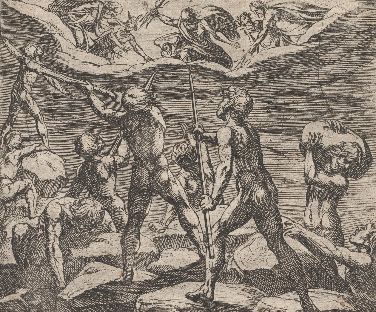 Plade 6: Kæmperne forsøger at storme Olympus Gigantomachia, fra Ovids 