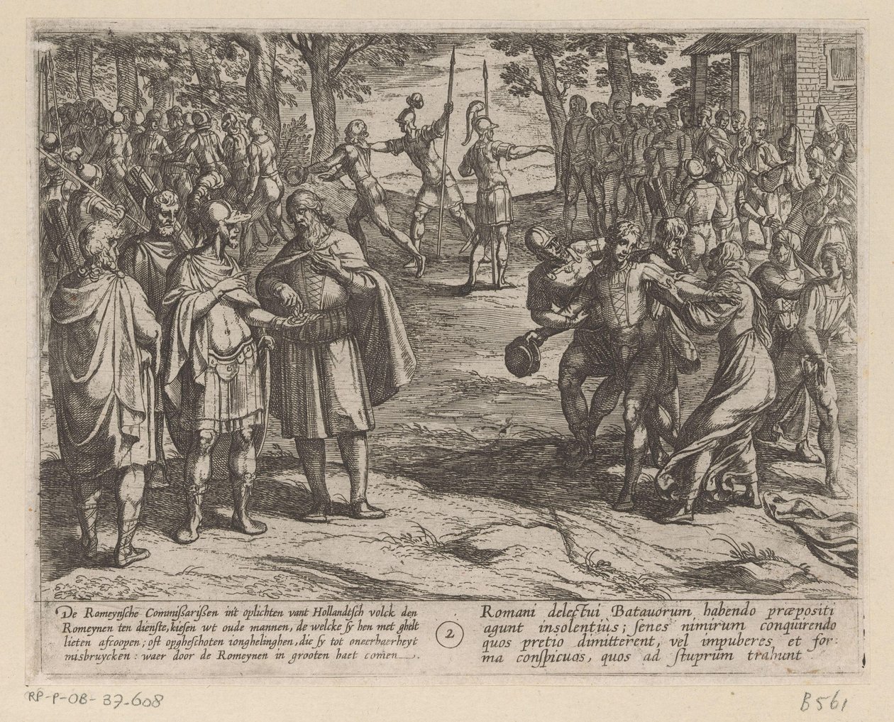 Romerne køber de unge hollandske mænd af de hollandske ældre De bataviske krige mod romerne (serietitel) Batavorum cum Romanis Bellum (serietitel) af Antonio Tempesta