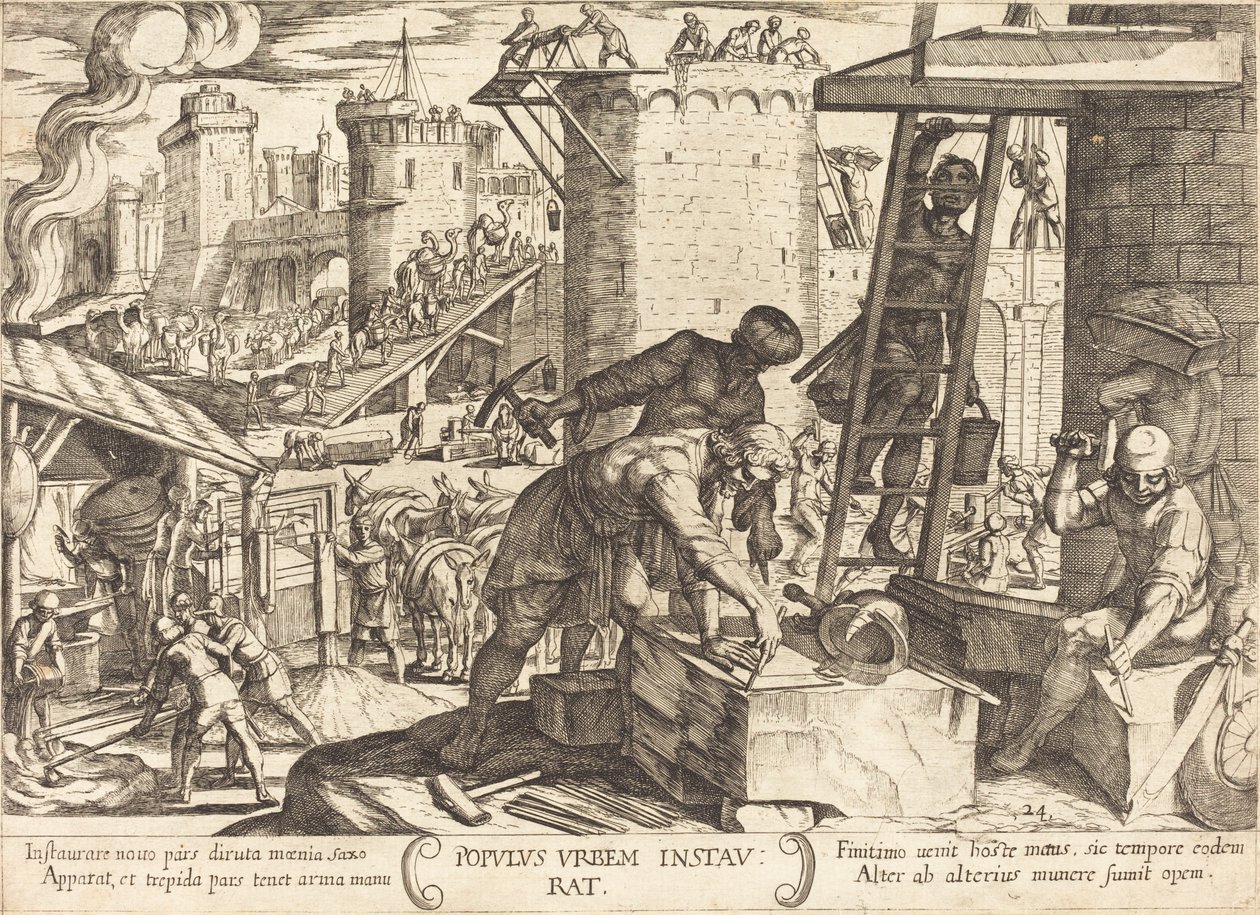 Israelitterne genopbygger Jerusalems mure af Antonio Tempesta