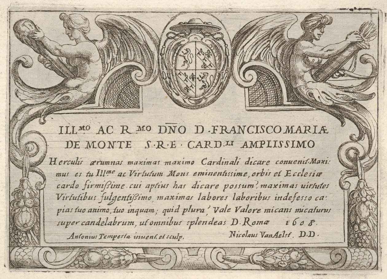 Titelplade til serien The Labors of Hercules with the arms of Cardinal Francesco Ma..., 1608. af Antonio Tempesta