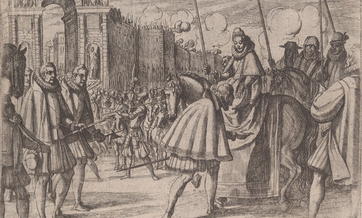 Margaret af Østrigs triumferende indtog i Milano, fra The Life of Margaret of Austria, s..., 1612. af Antonio Tempesta