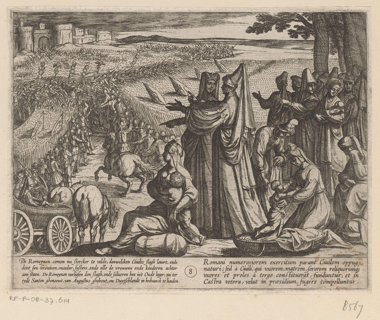 Kvinder og børn ser Julius Civilis besejre romerne De bataviske krige mod romerne (serietitel) Batavorum cum Romanis Bellum (serietitel) af Antonio Tempesta