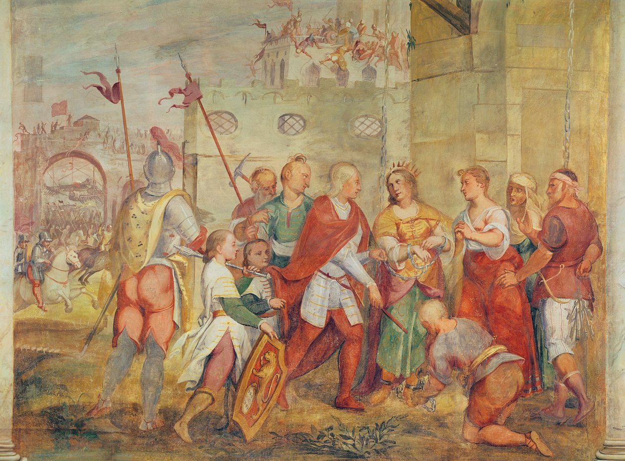 Jacopo Barbarigo befriede dronning Margaret af Ungarn fra tyrkerne i 1426 (vægmaleri) af Antonio Vassilacchi