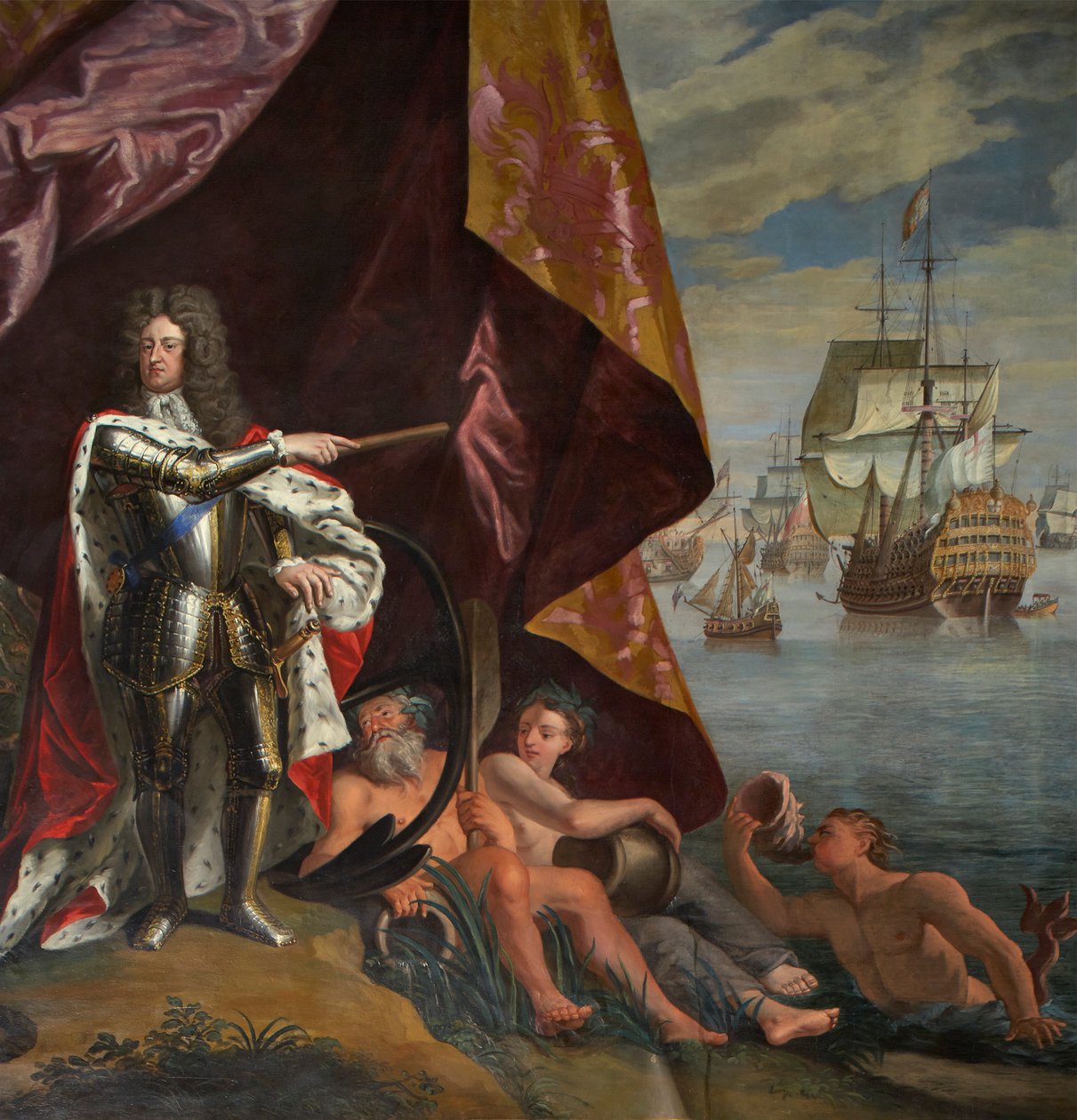 George, Prins af Danmark, som Lord High Admiral of England, detalje fra Dronningens Tegnestue af Antonio Verrio