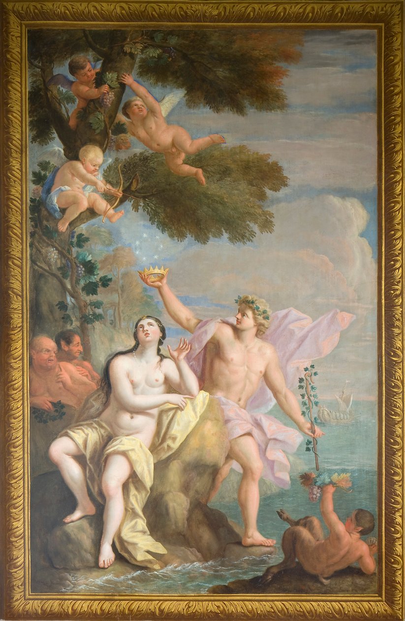 Vægmaleri i nordlig forhøjning af Bacchus og Ariadne, Selskabshuset af Antonio Verrio