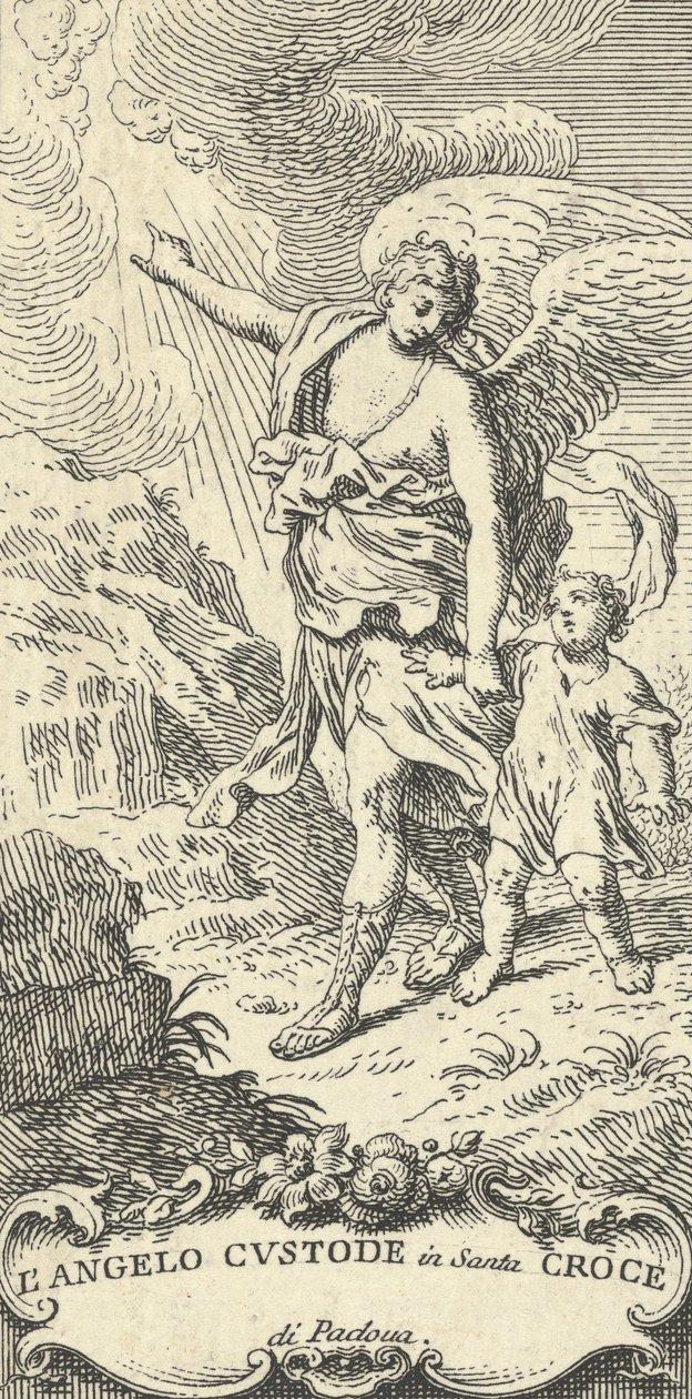 En engel fører en ung dreng og gestikulerer til skyerne, ca. 1708-82. af Antonio Visentini