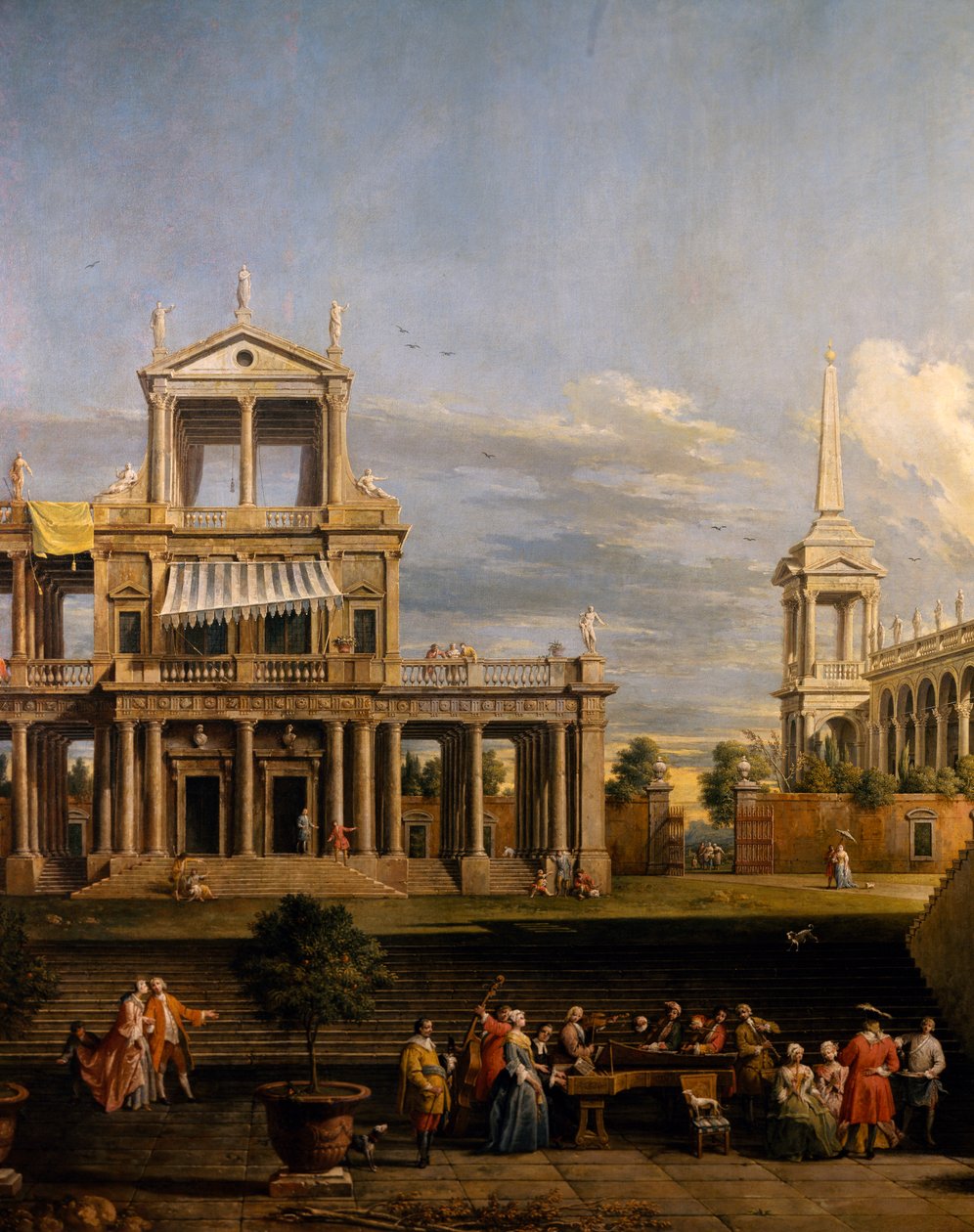 Koncert i villaen, af Antonio Visentini (1688-1782), klaver og violin, olie på lærred, 207x320, Italien af Antonio Visentini