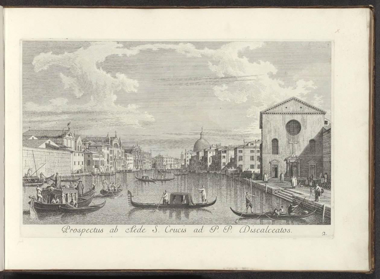 Se på Canal Grande, Santa Maria di Nazareth og San Simeone Piccolo i Venedig Prospekt fra Det Hellige Kors Hus til P. P. Discalceatos (titel på objekt) De mest berømte udsigter over byen Venedig, fra Antoniuskanalens 38 paneler, trykt i messing af A af Antonio Visentini